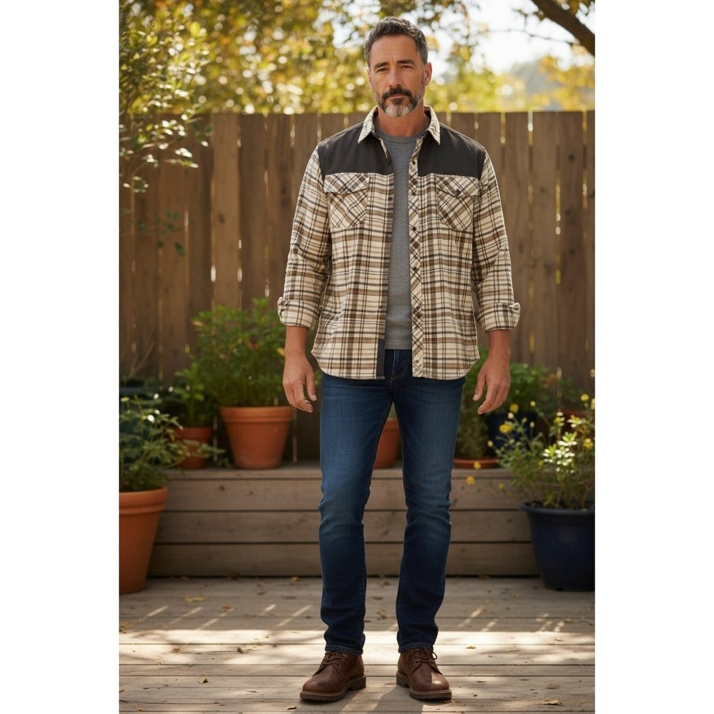 REI Mens Flannel Shirt XXL Plaid Black Contrast Long Sleeve Casual Outdoor‎